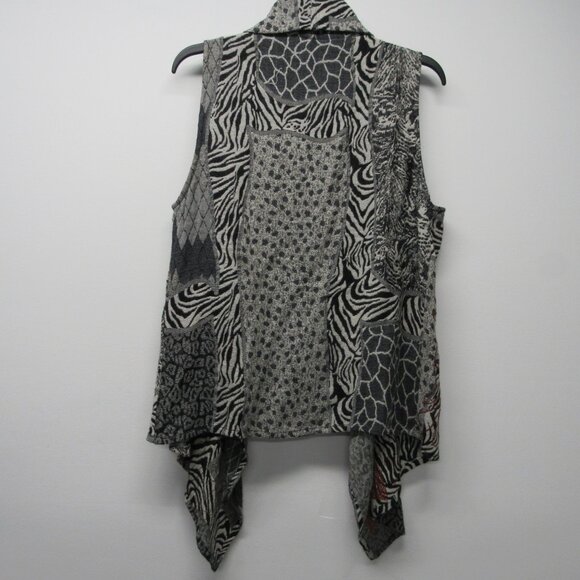 Anu 100% Wool Animal Print Floral Chain Stitch Embroidered Boho Draped Vest Sz S - Picture 3 of 4